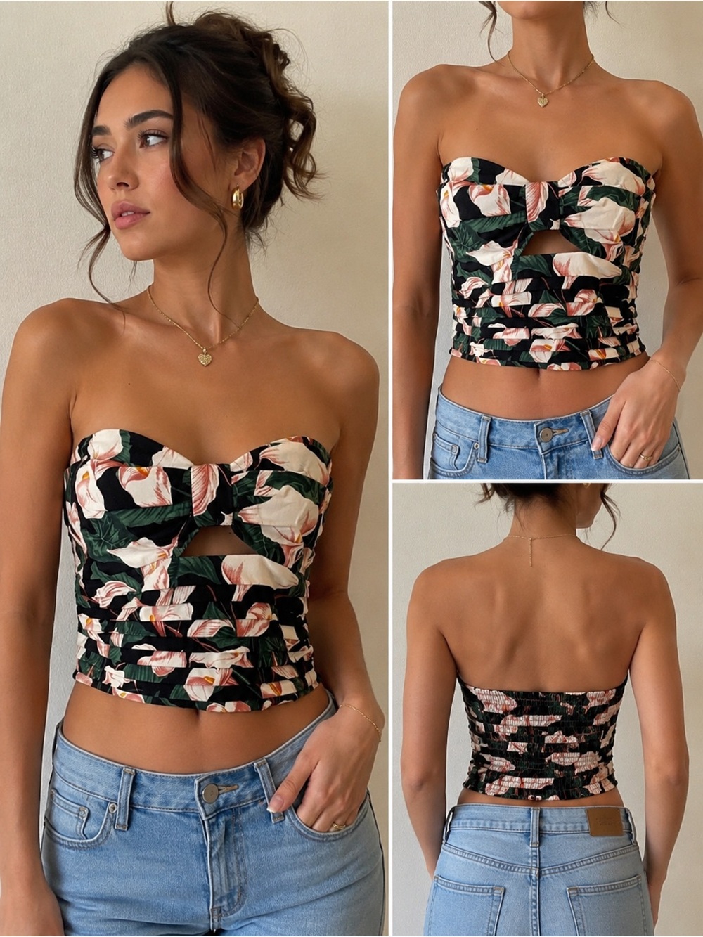🌸 Express Floral Strapless Bustier Corset Top – Size Small